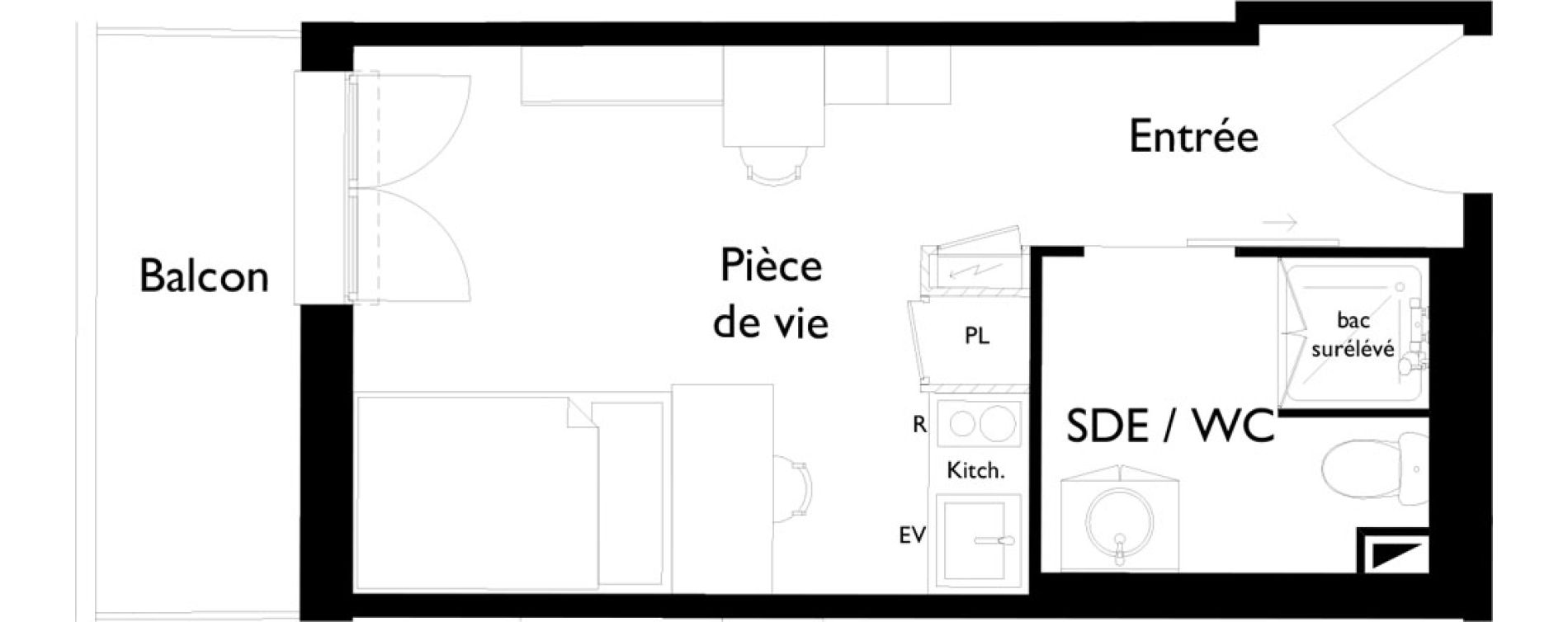 Appartement T1 meubl&eacute; de 20,35 m2 &agrave; Toulouse Saint-cyprien