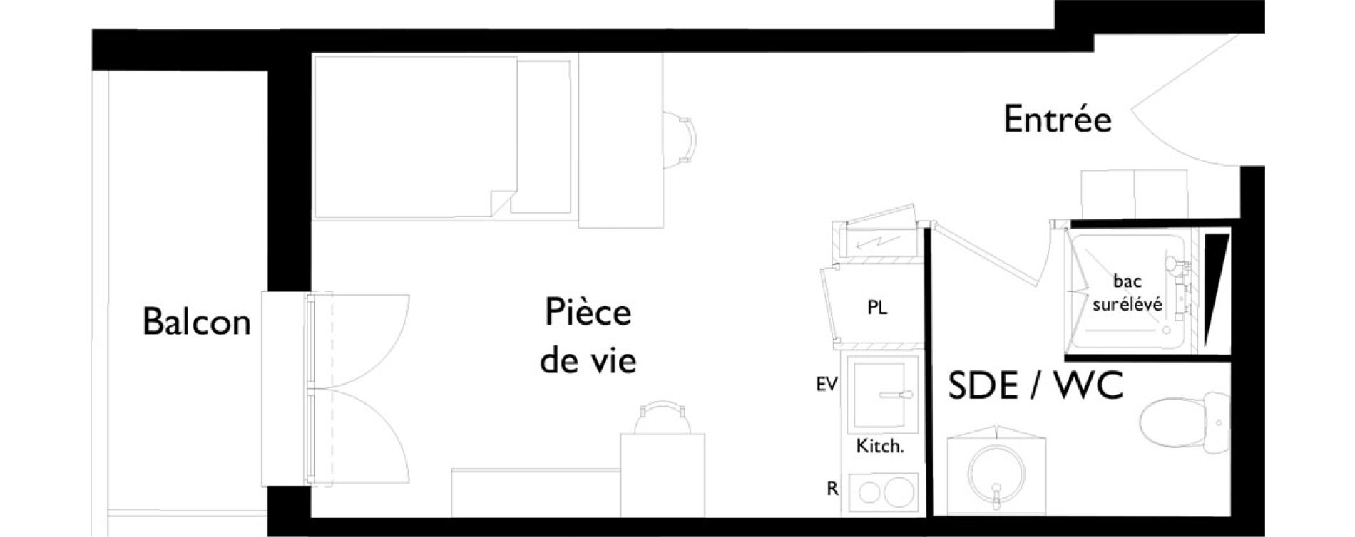 Appartement T1 meubl&eacute; de 21,10 m2 &agrave; Toulouse Saint-cyprien