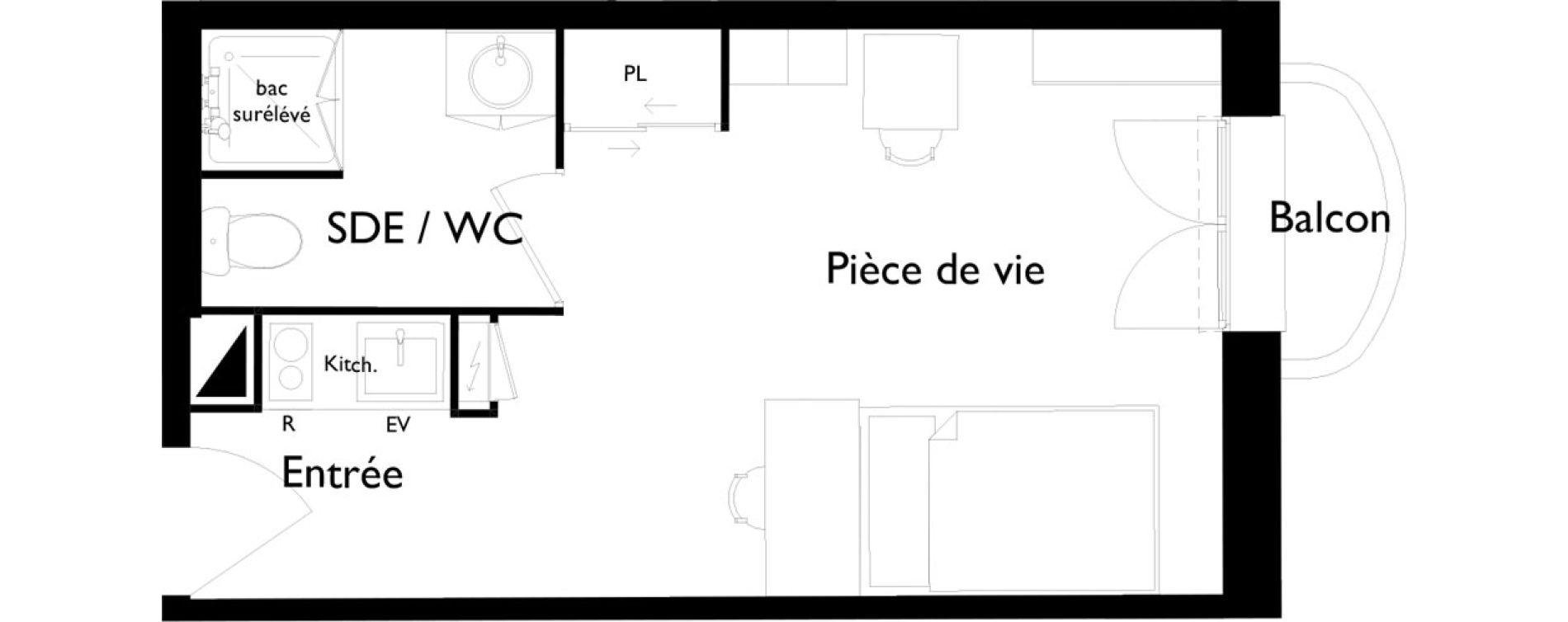 Appartement T1 meubl&eacute; de 22,74 m2 &agrave; Toulouse Saint-cyprien