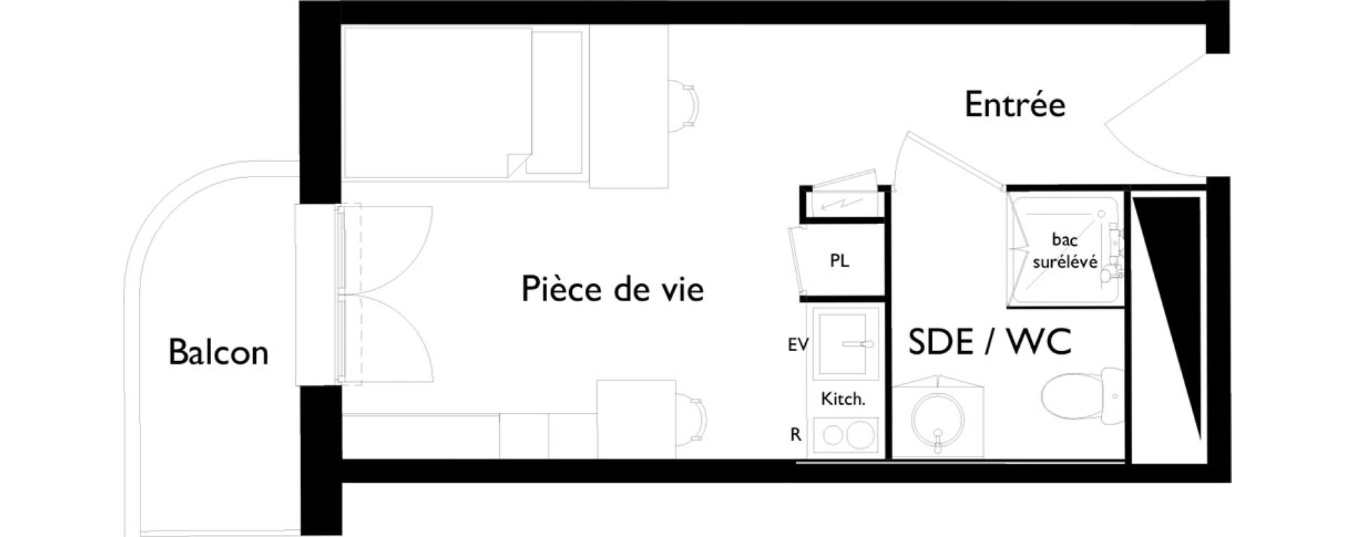 Appartement T1 meubl&eacute; de 20,19 m2 &agrave; Toulouse Saint-cyprien