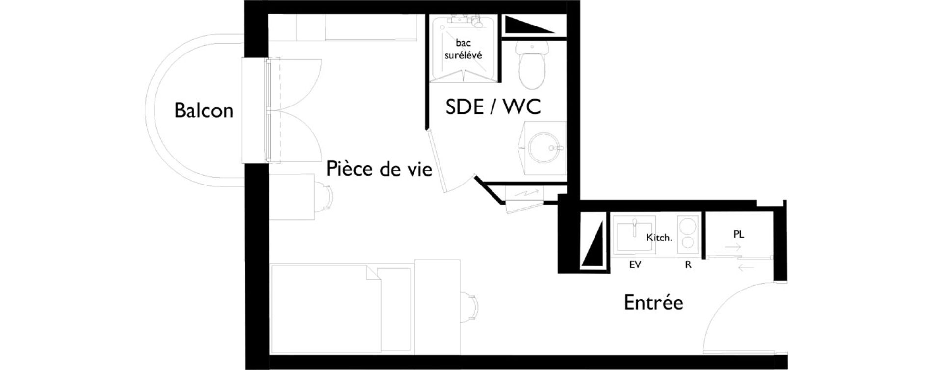 Appartement T1 meubl&eacute; de 21,14 m2 &agrave; Toulouse Saint-cyprien