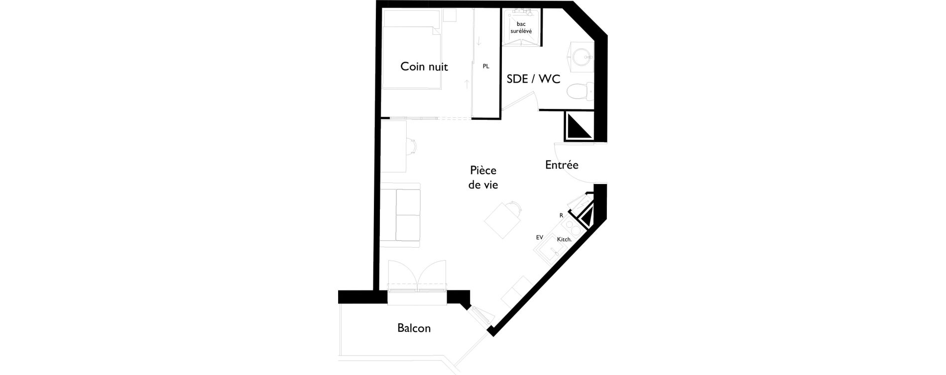 Appartement T1 meubl&eacute; de 30,80 m2 &agrave; Toulouse Saint-cyprien