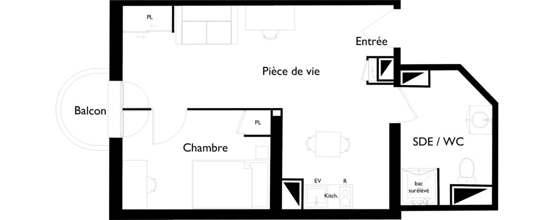 Appartement T1 meubl&eacute; de 36,86 m2 &agrave; Toulouse Saint-cyprien