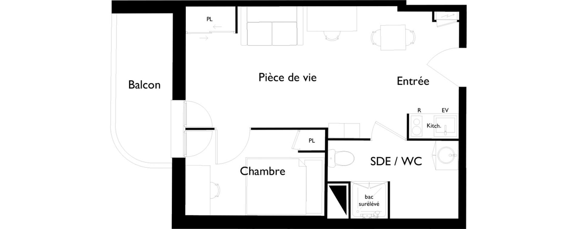 Appartement T1 meubl&eacute; de 31,98 m2 &agrave; Toulouse Saint-cyprien