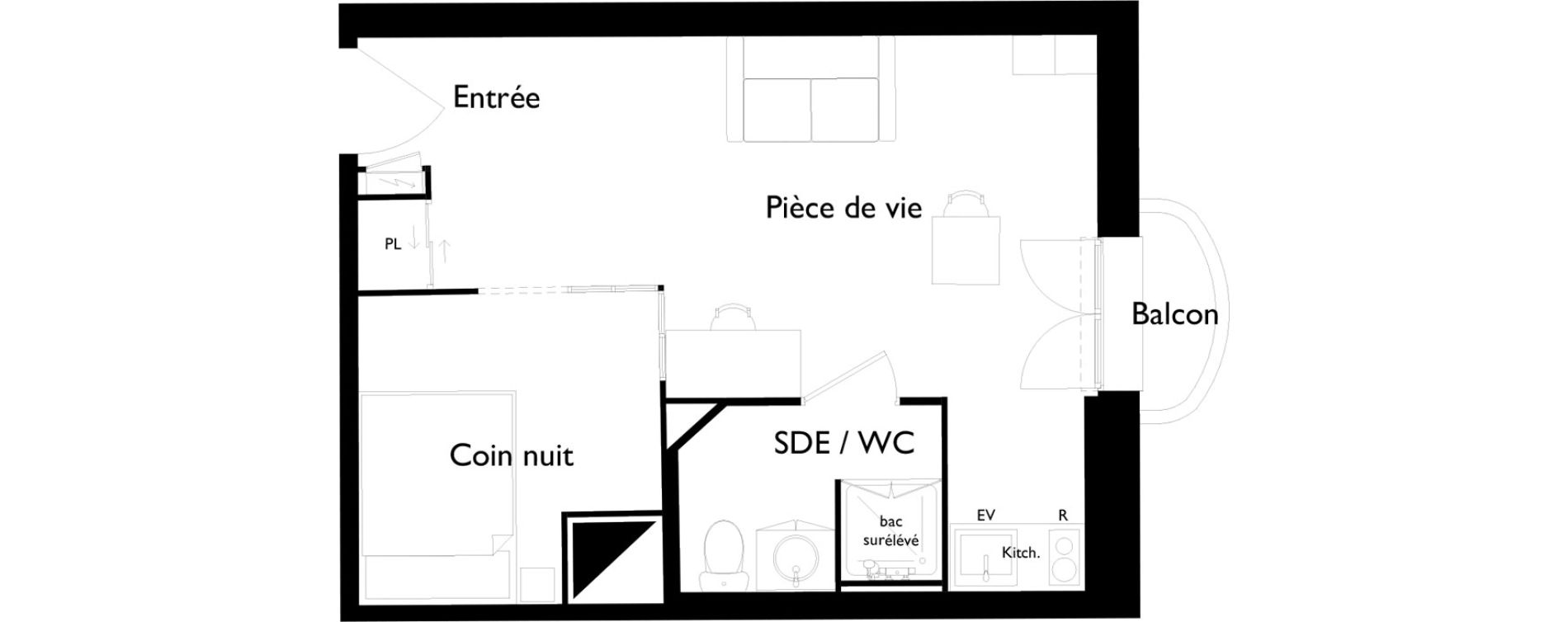Appartement T1 meubl&eacute; de 30,80 m2 &agrave; Toulouse Saint-cyprien