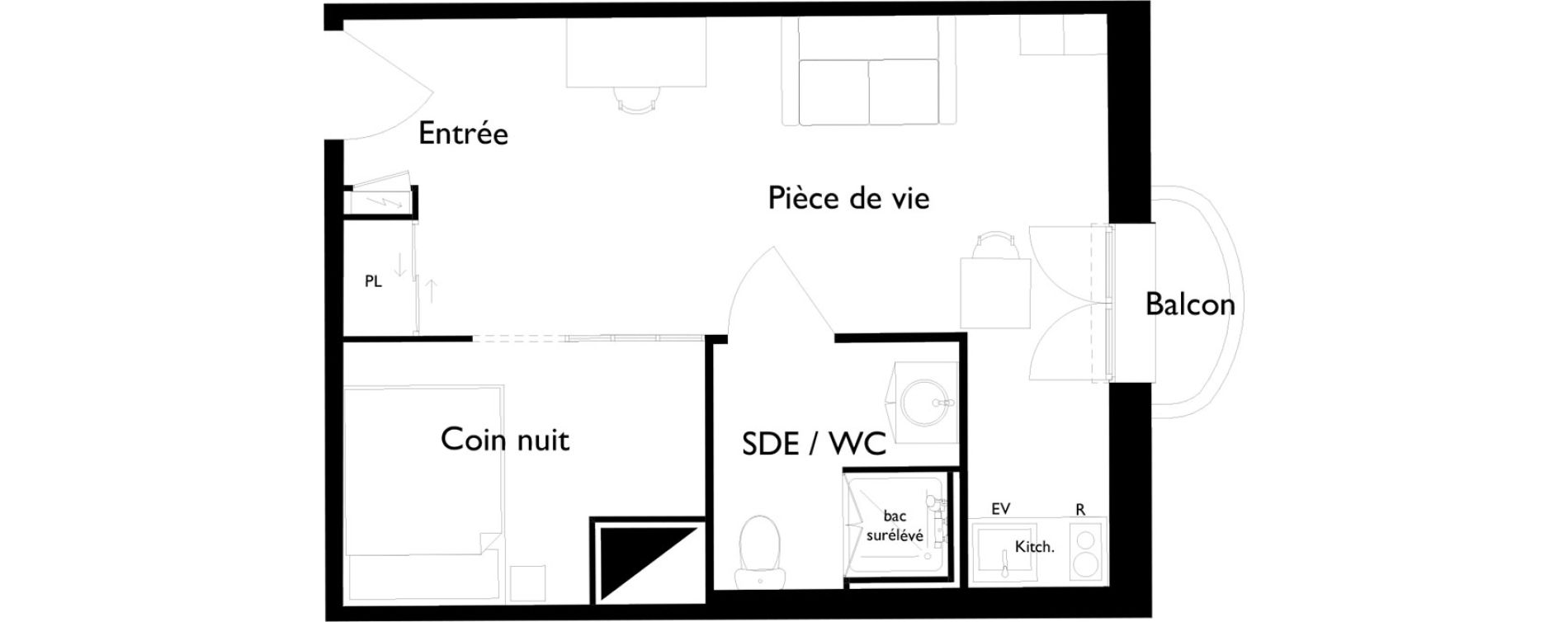 Appartement T1 meubl&eacute; de 31,25 m2 &agrave; Toulouse Saint-cyprien