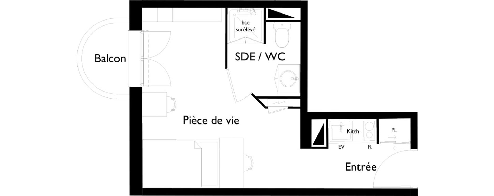 Appartement T1 meubl&eacute; de 20,82 m2 &agrave; Toulouse Saint-cyprien