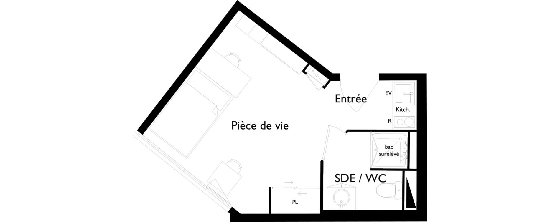 Appartement T1 meubl&eacute; de 20,40 m2 &agrave; Toulouse Saint-cyprien
