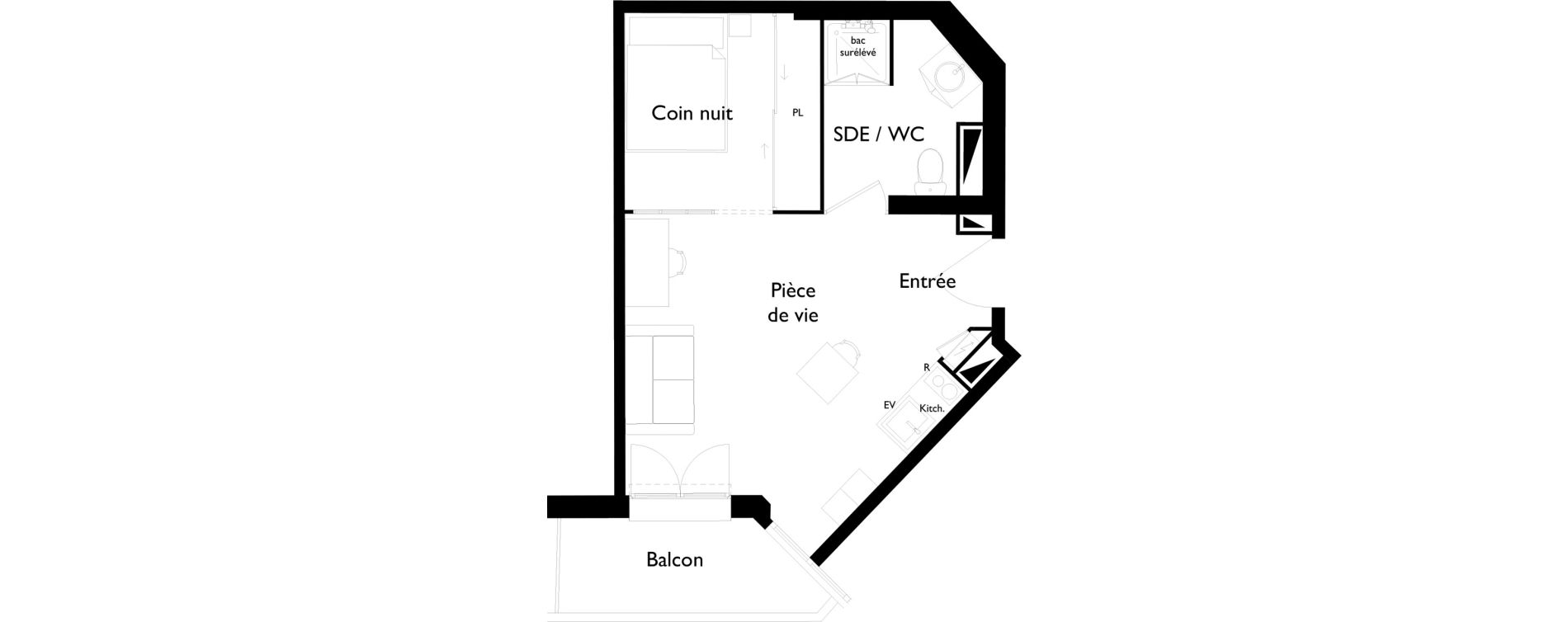 Appartement T1 meubl&eacute; de 29,68 m2 &agrave; Toulouse Saint-cyprien