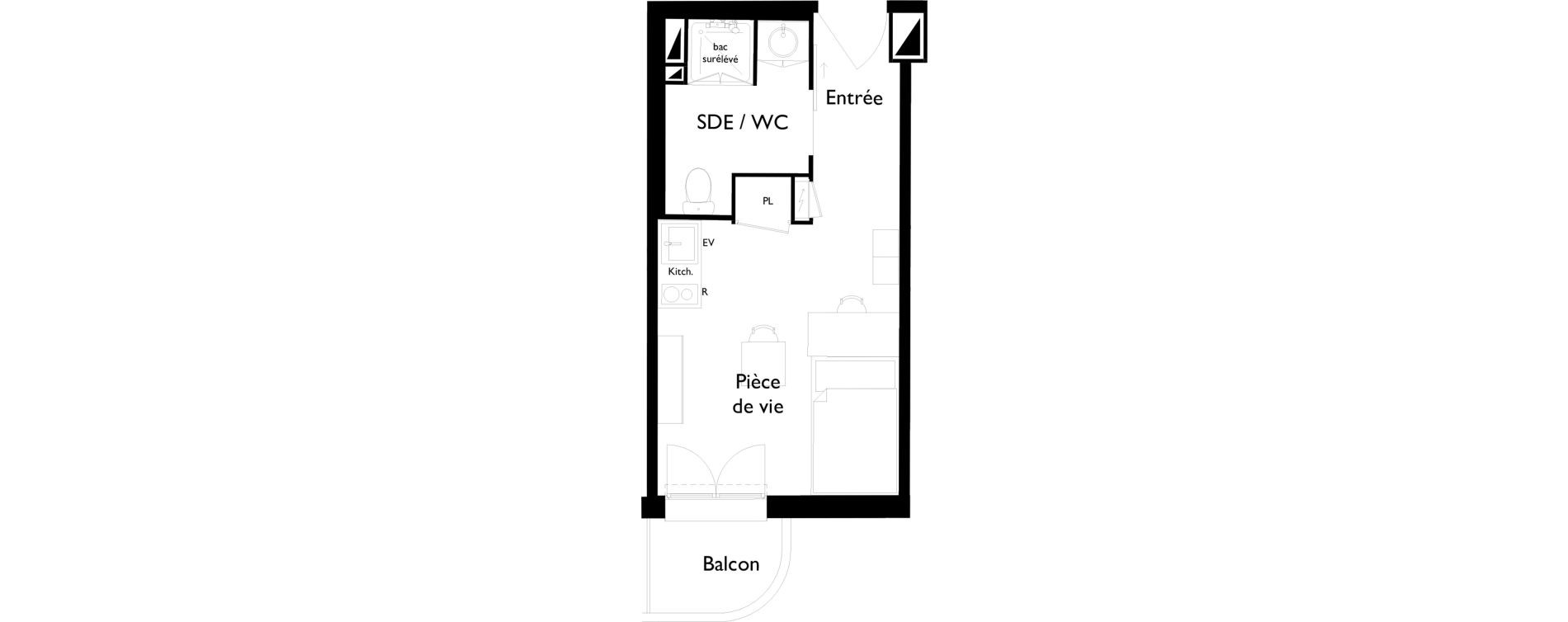 Appartement T1 meubl&eacute; de 20,50 m2 &agrave; Toulouse Saint-cyprien