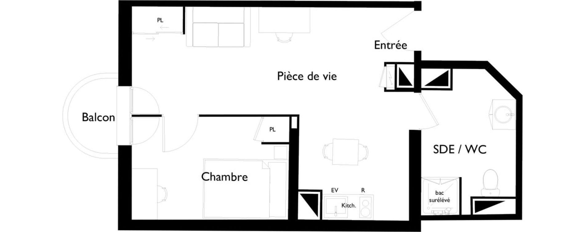 Appartement T1 meubl&eacute; de 37,56 m2 &agrave; Toulouse Saint-cyprien