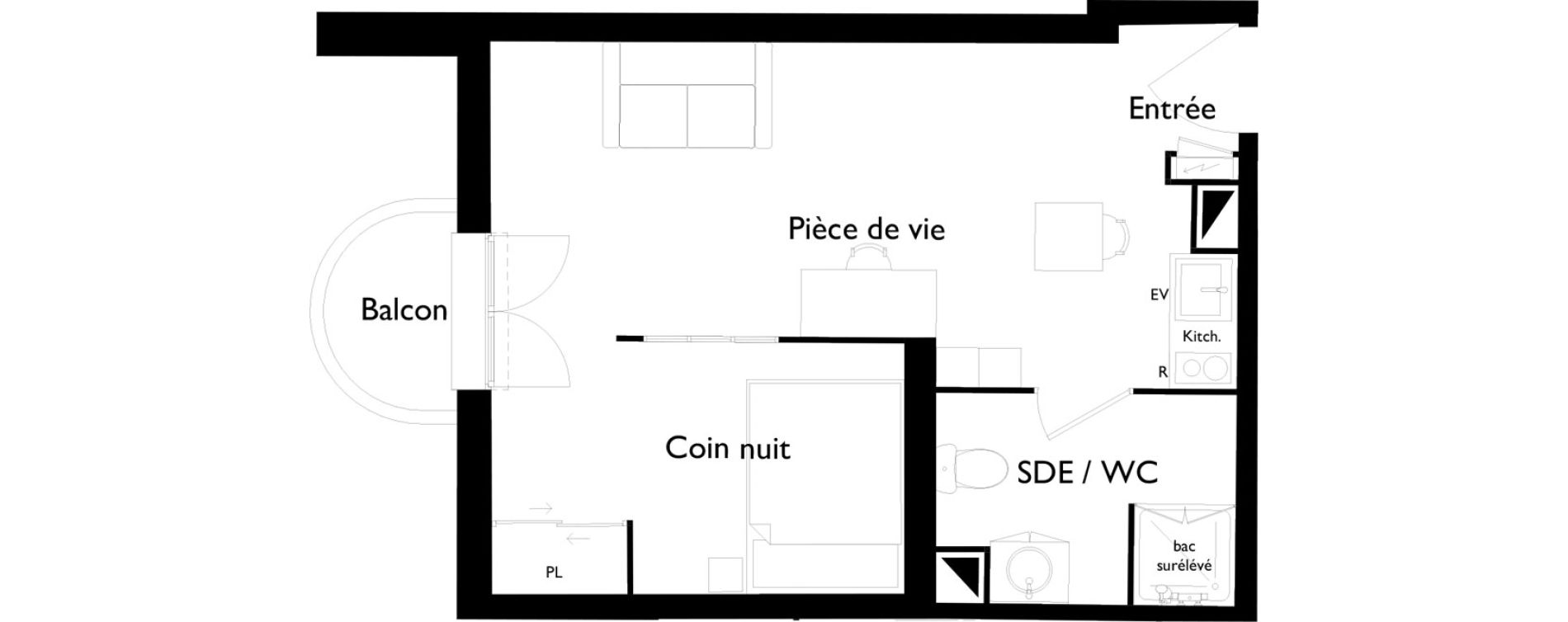 Appartement T1 meubl&eacute; de 31,05 m2 &agrave; Toulouse Saint-cyprien