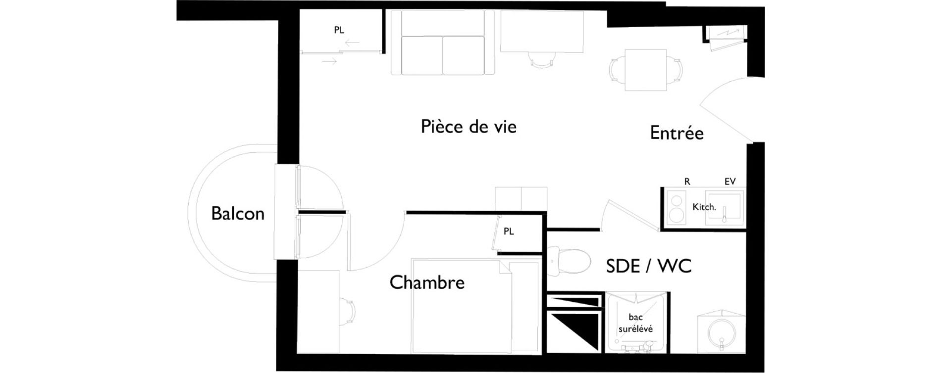 Appartement T1 meubl&eacute; de 30,51 m2 &agrave; Toulouse Saint-cyprien