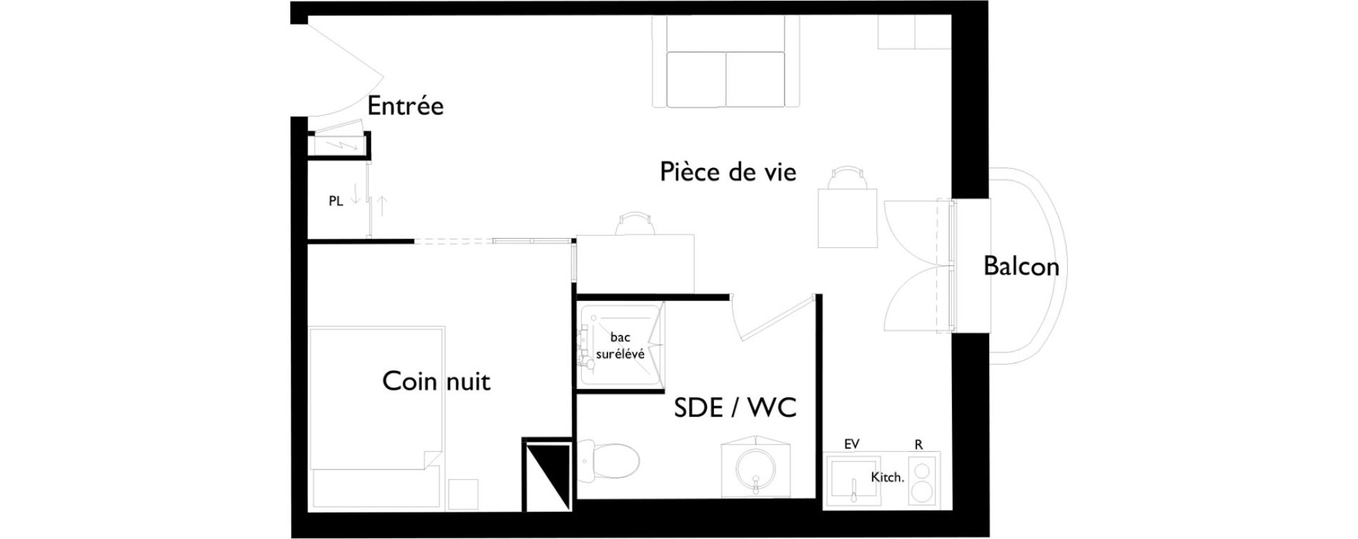 Appartement T1 meubl&eacute; de 31,66 m2 &agrave; Toulouse Saint-cyprien