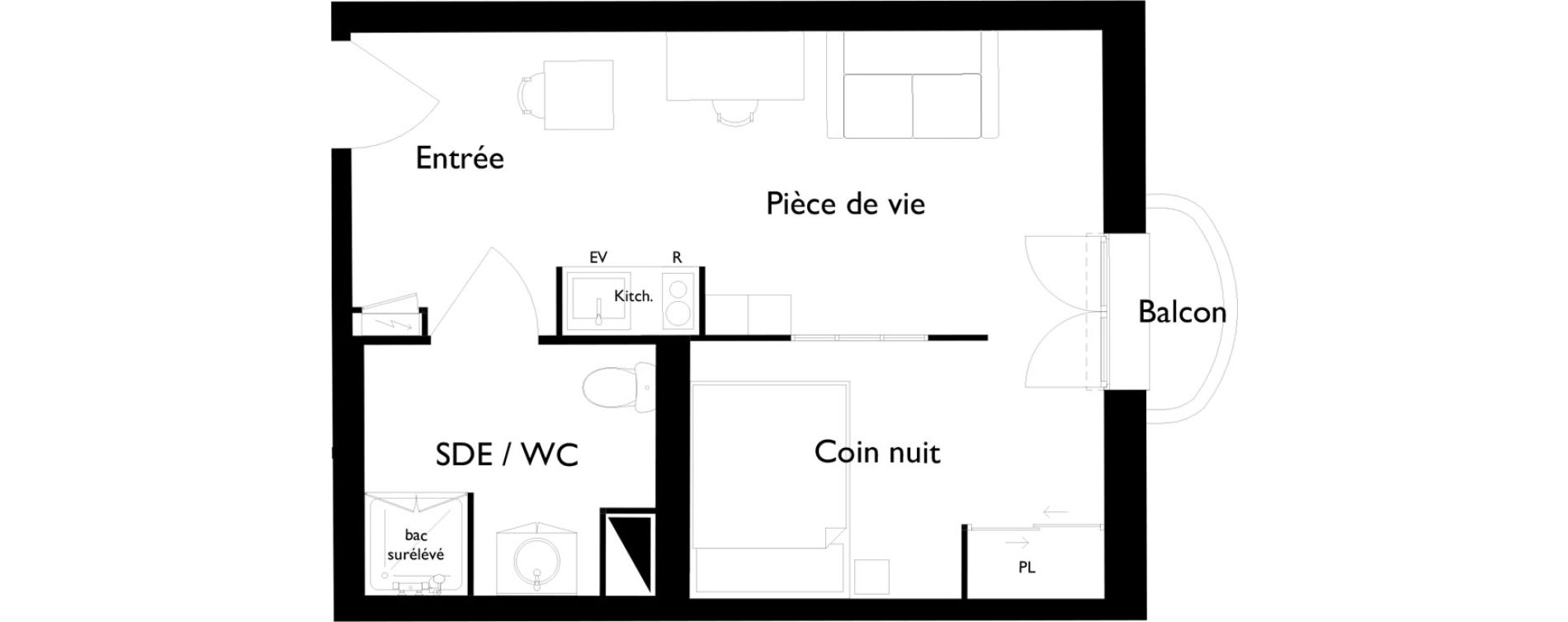 Appartement T1 meubl&eacute; de 30,54 m2 &agrave; Toulouse Saint-cyprien