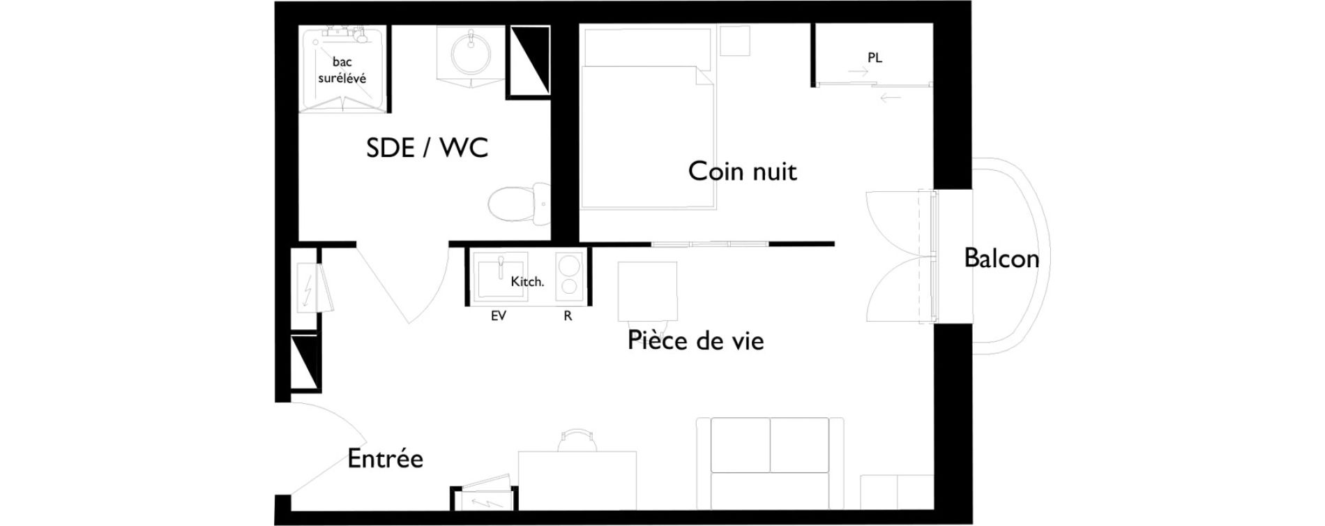 Appartement T1 meubl&eacute; de 30,60 m2 &agrave; Toulouse Saint-cyprien