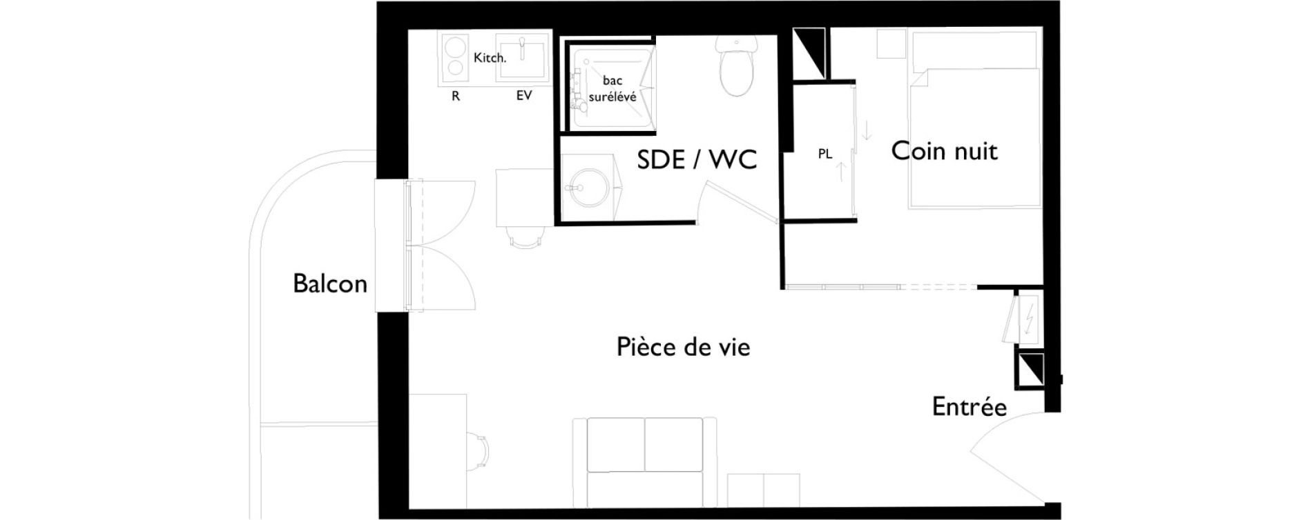 Appartement T1 meubl&eacute; de 31,55 m2 &agrave; Toulouse Saint-cyprien