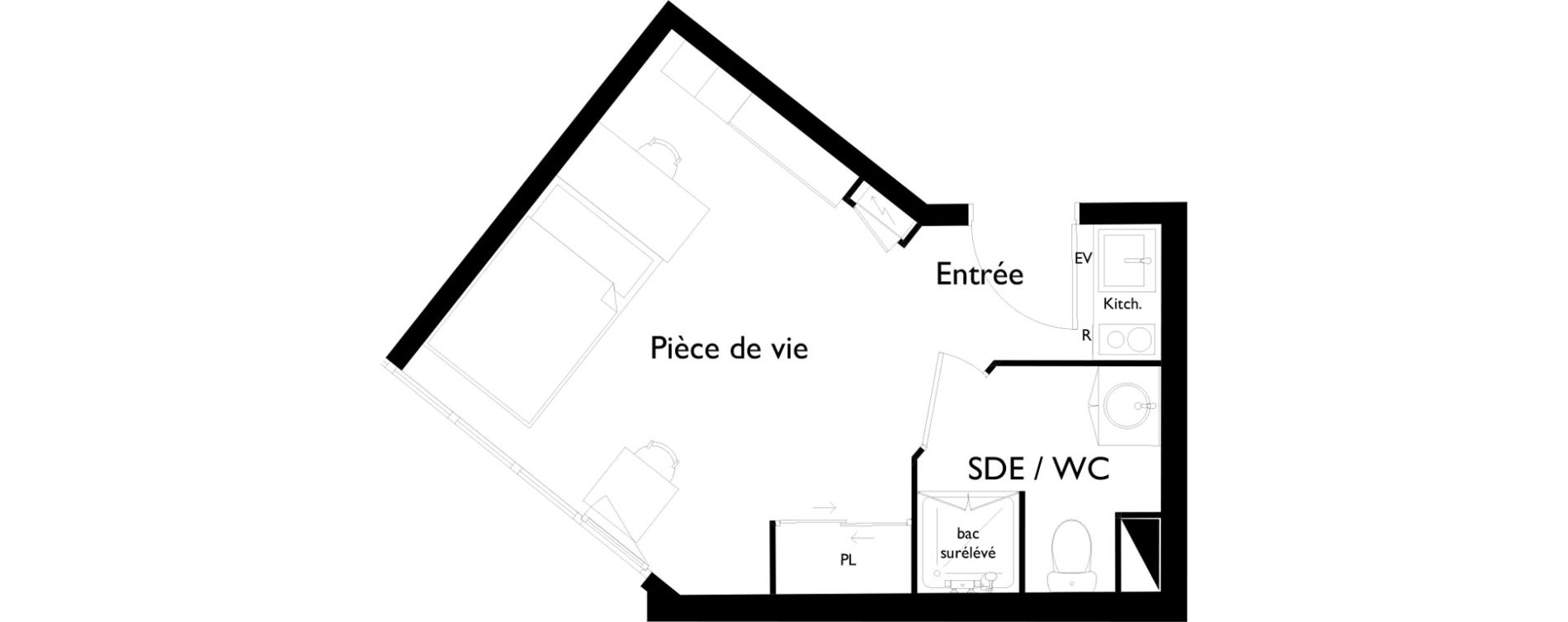 Appartement T1 meubl&eacute; de 21,03 m2 &agrave; Toulouse Saint-cyprien