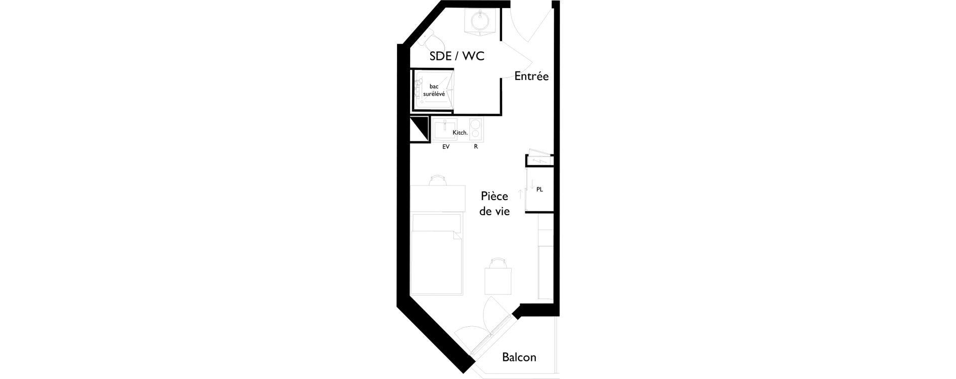 Appartement T1 meubl&eacute; de 22,28 m2 &agrave; Toulouse Saint-cyprien