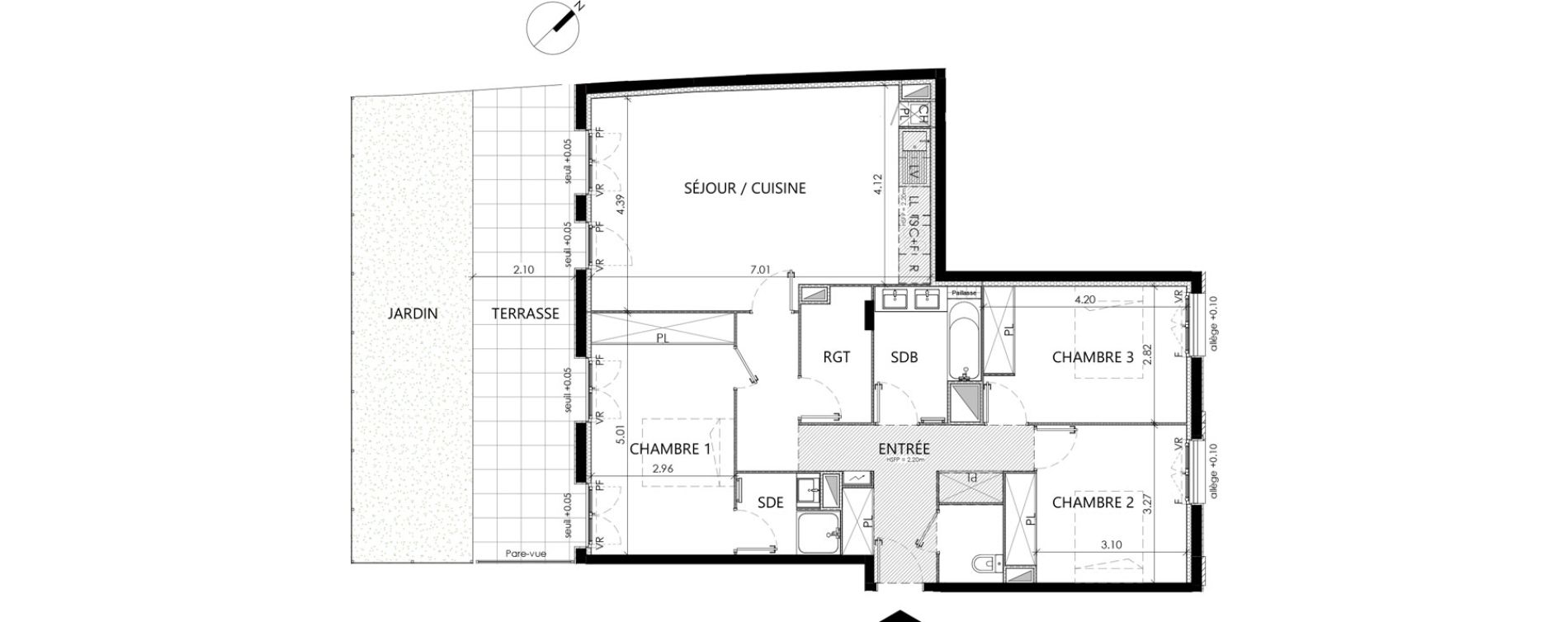 Appartement T4 de 96,65 m2 &agrave; Toulouse Ormeau