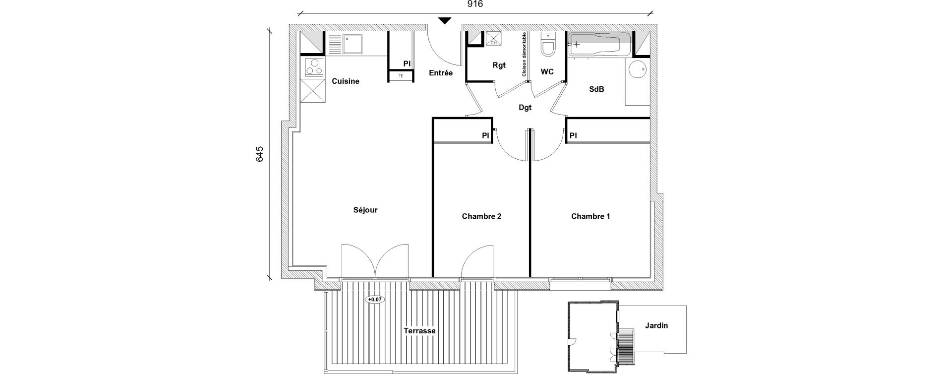 Appartement T3 de 57,17 m2 &agrave; Toulouse Bonnefoy