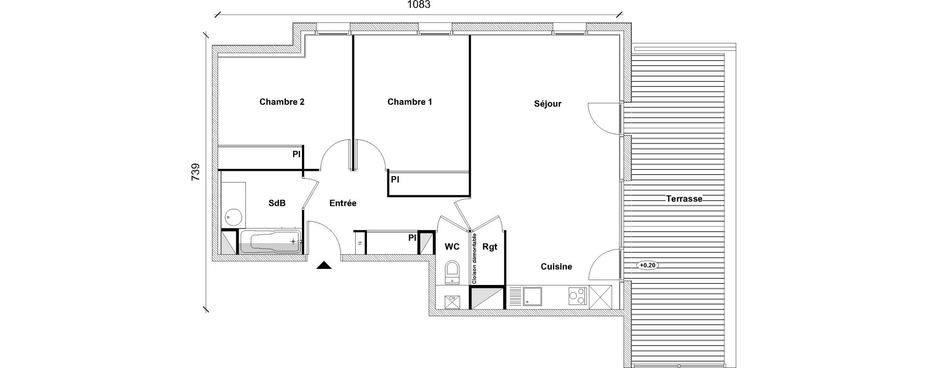 Appartement T3 de 66,56 m2 &agrave; Toulouse Bonnefoy