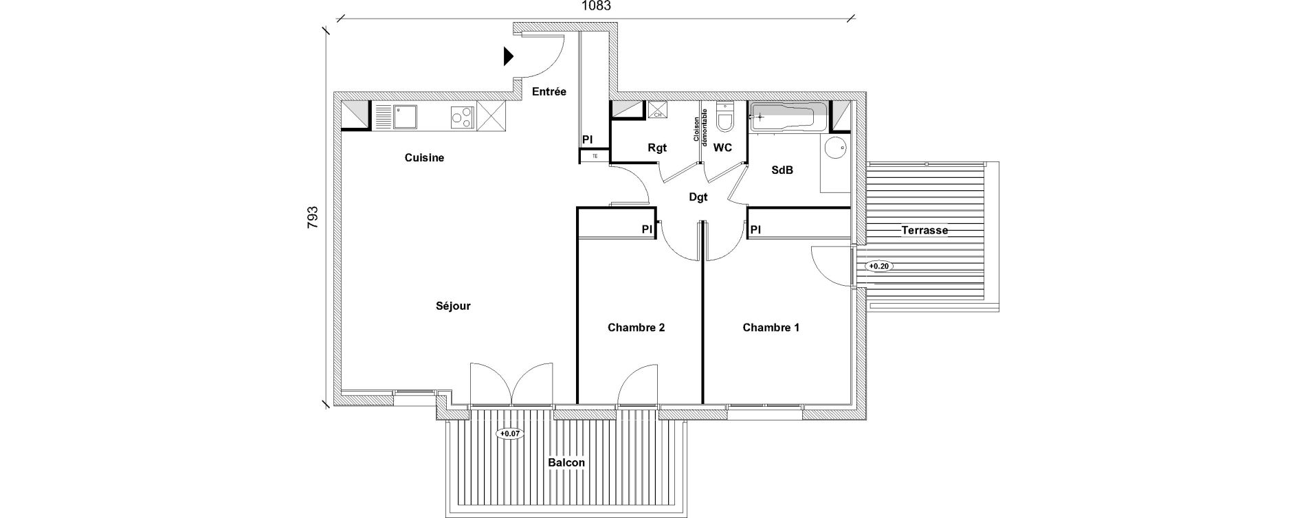 Appartement T3 de 69,41 m2 &agrave; Toulouse Bonnefoy