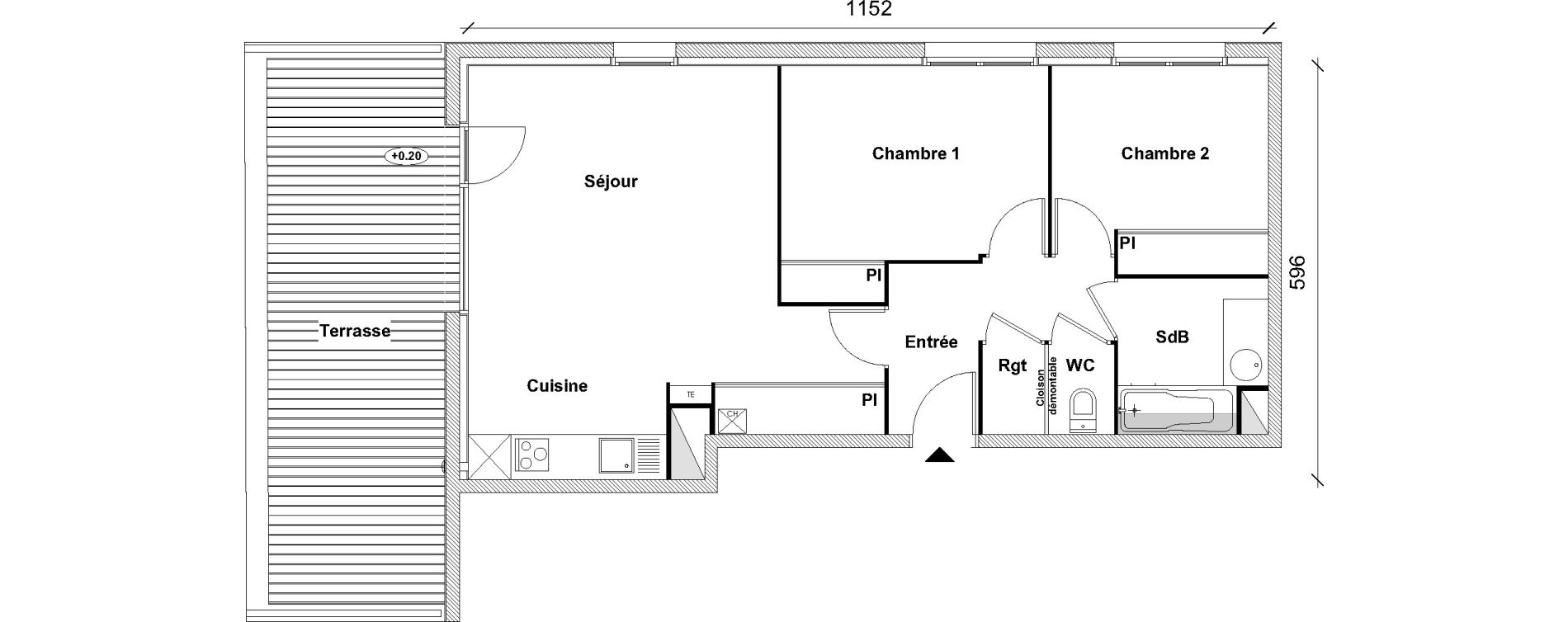 Appartement T3 de 61,00 m2 &agrave; Toulouse Bonnefoy