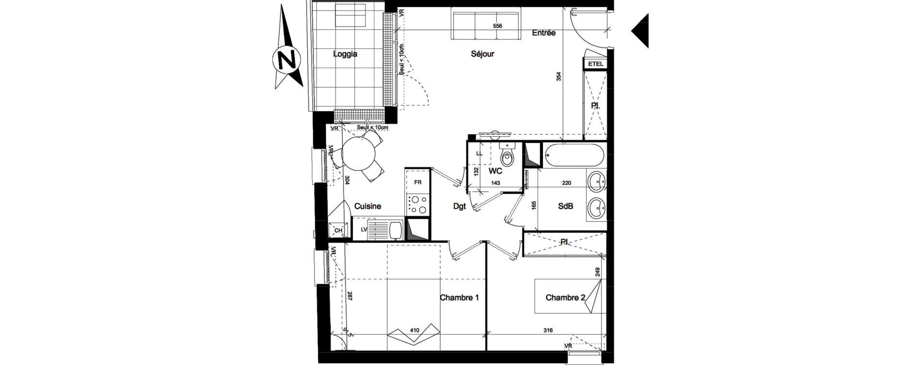 Appartement T3 de 59,50 m2 &agrave; Toulouse Argoulets