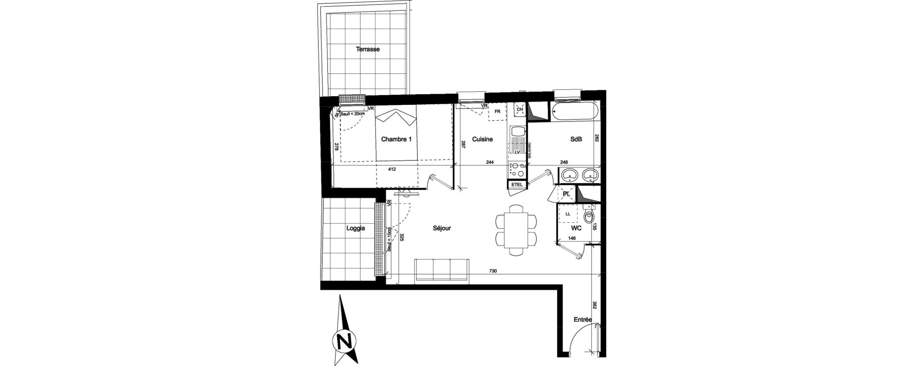 Appartement T2 de 51,25 m2 &agrave; Toulouse Argoulets