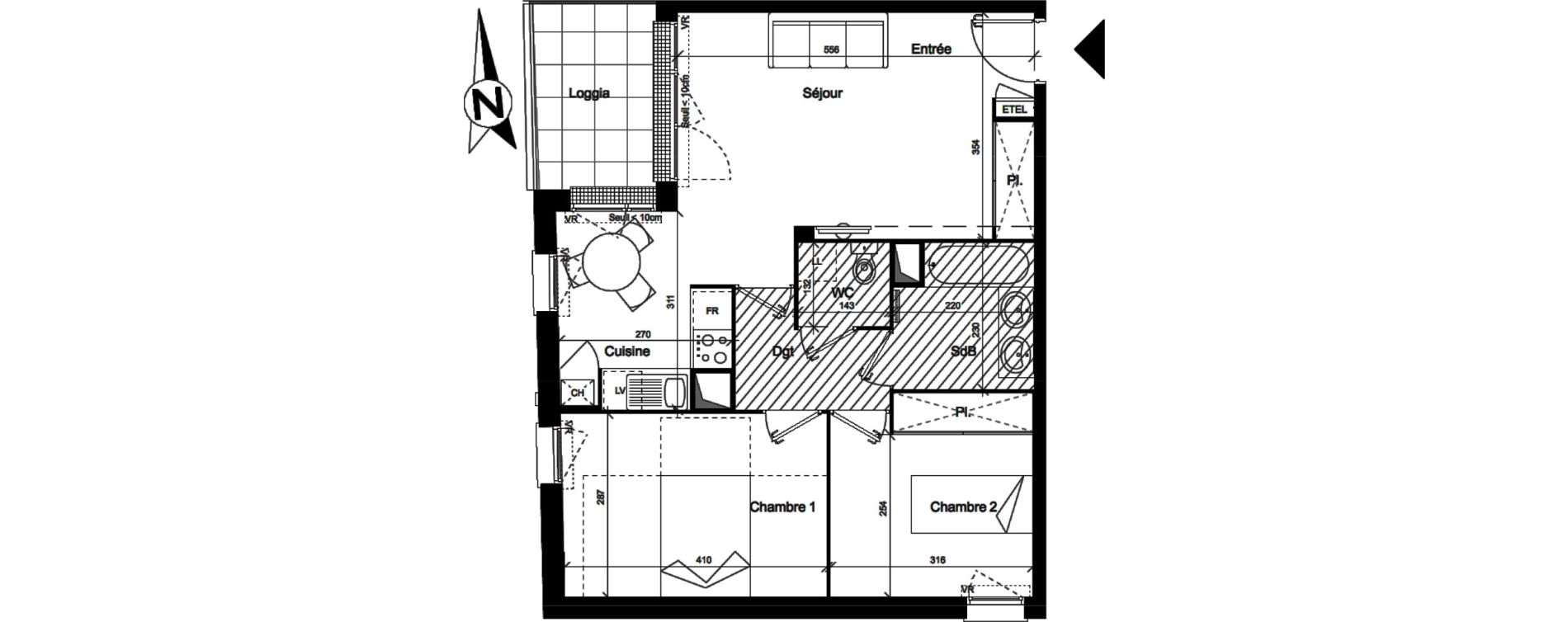 Appartement T3 de 59,55 m2 &agrave; Toulouse Argoulets