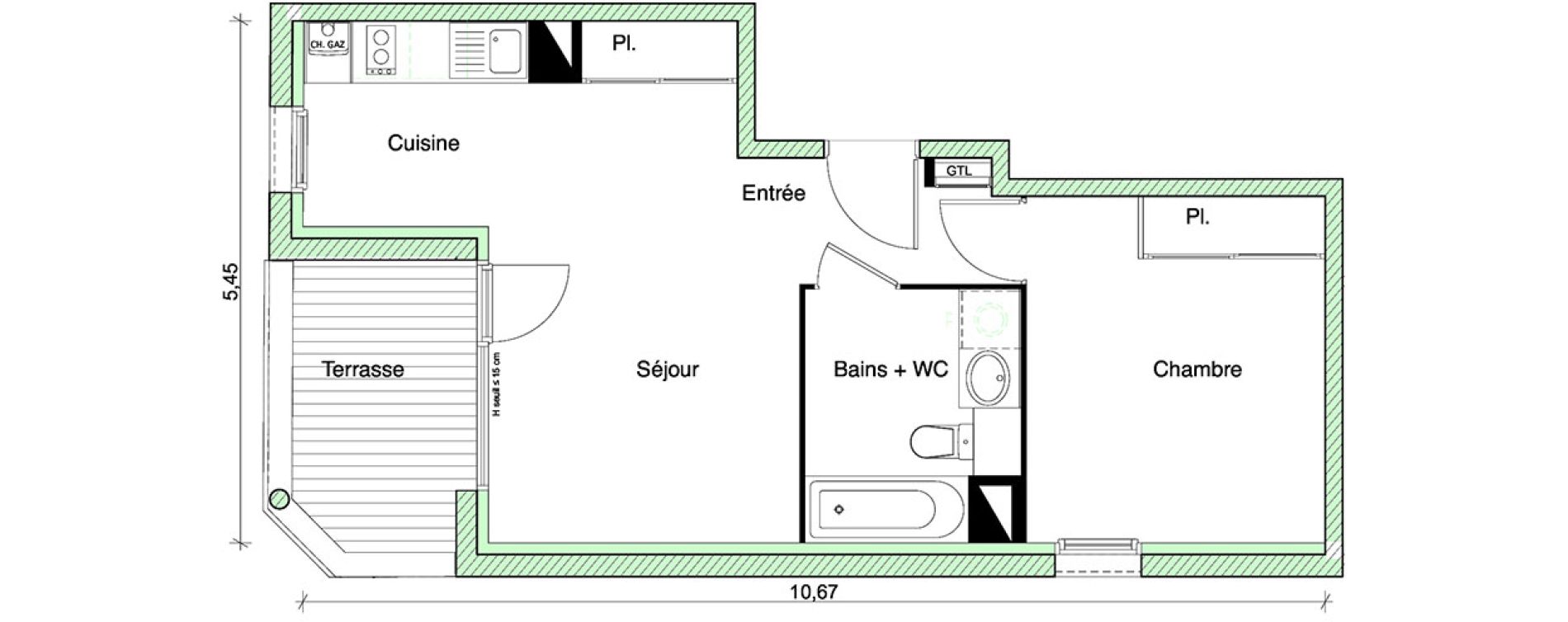 Appartement T2 de 40,00 m2 &agrave; Toulouse Saint-simon