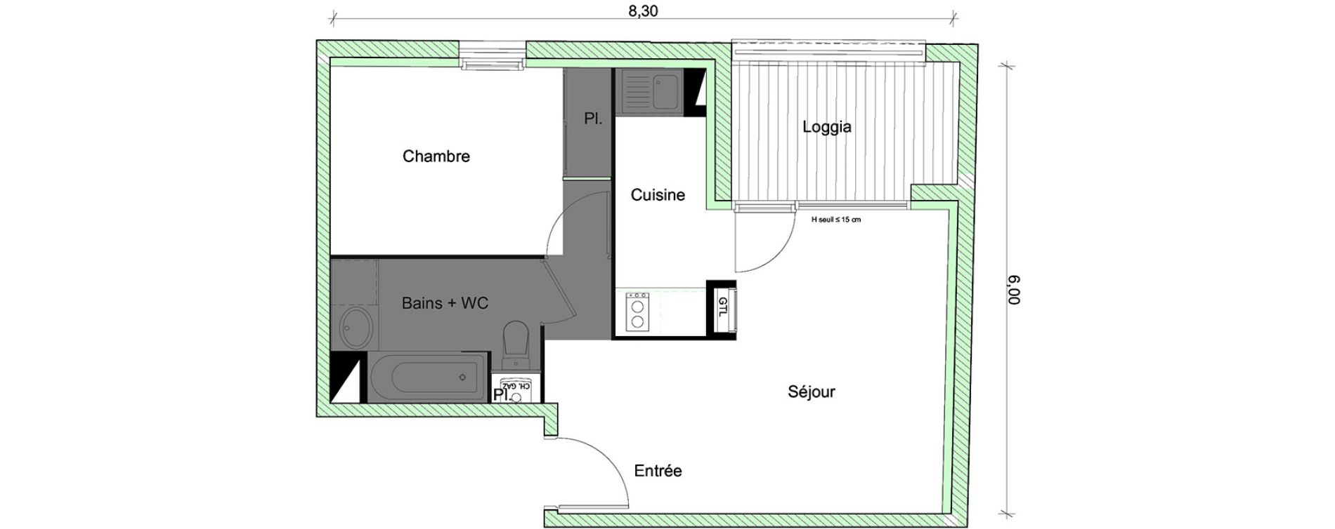 Appartement T2 de 37,19 m2 &agrave; Toulouse Saint-simon