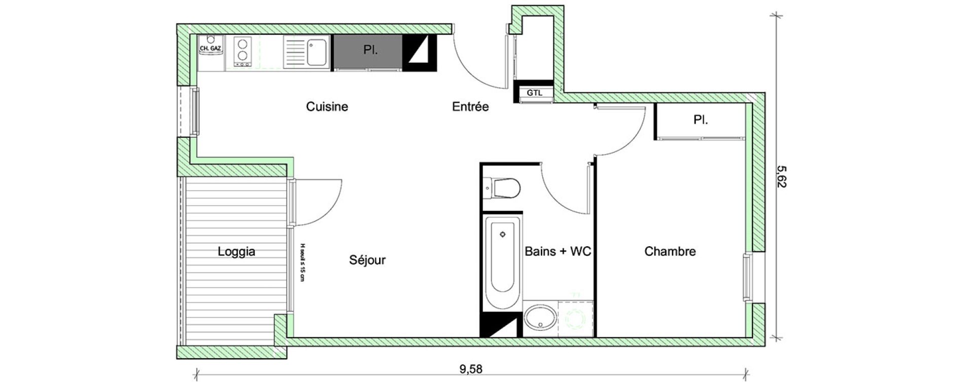Appartement T2 de 39,92 m2 &agrave; Toulouse Saint-simon