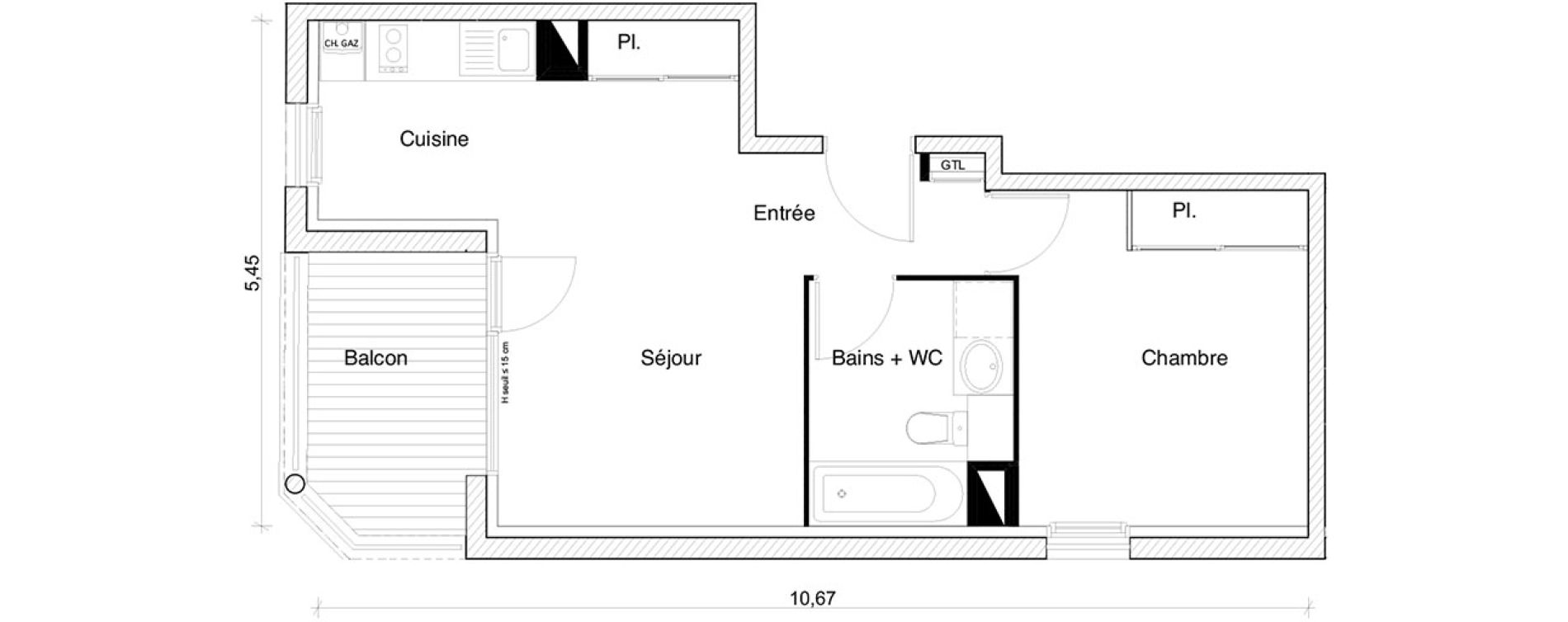 Appartement T2 de 40,02 m2 &agrave; Toulouse Saint-simon