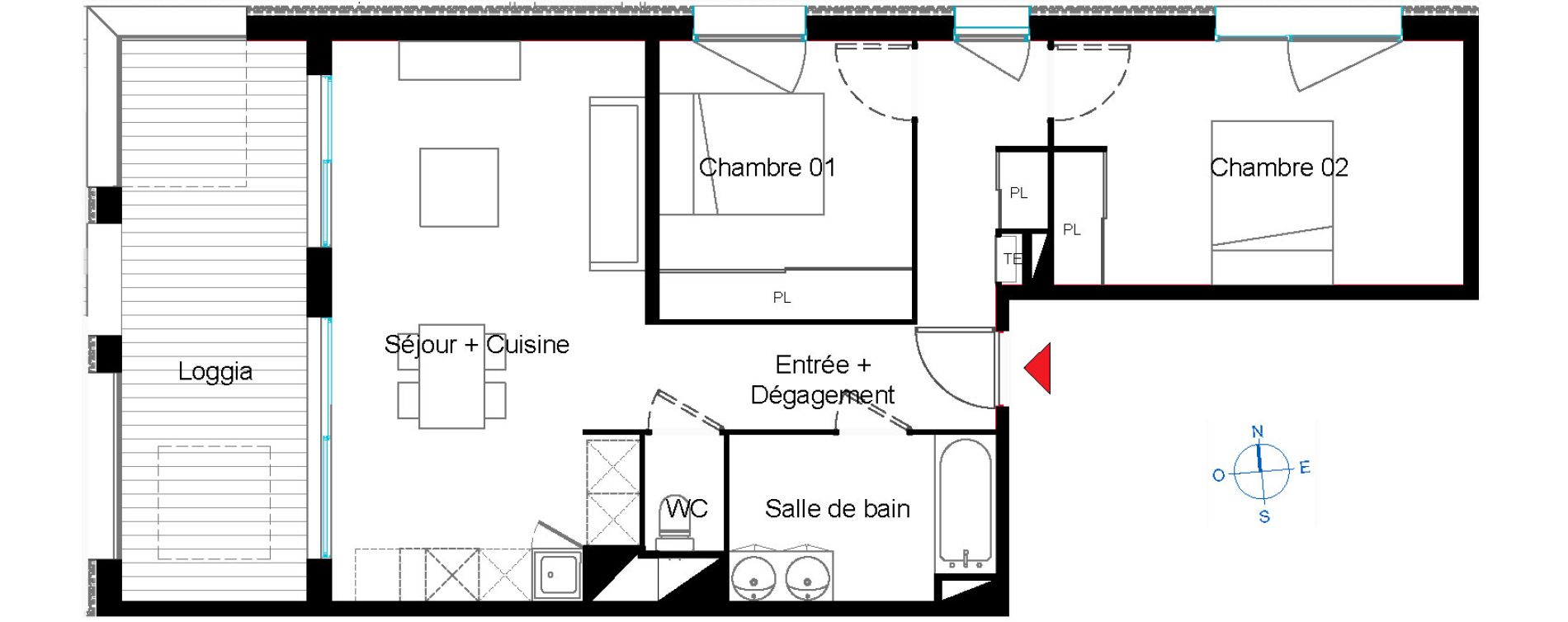 Appartement T3 de 61,75 m2 &agrave; Toulouse Cartoucherie