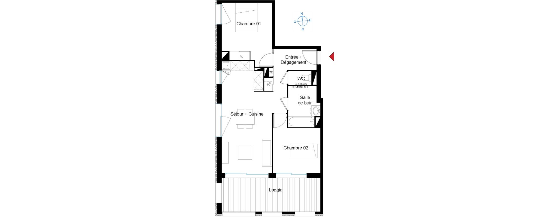 Appartement T3 de 58,23 m2 &agrave; Toulouse Cartoucherie