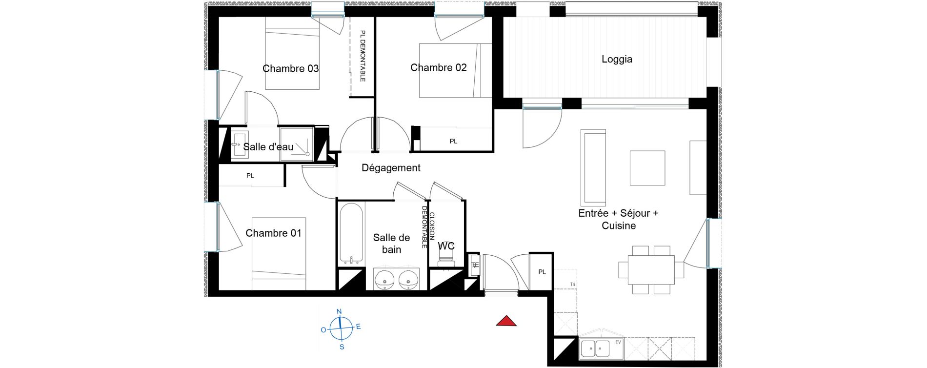 Appartement T4 de 80,66 m2 &agrave; Toulouse Cartoucherie