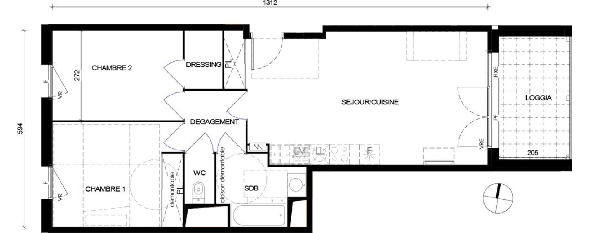 Appartement T3 de 64,24 m2 &agrave; Toulouse Borderouge