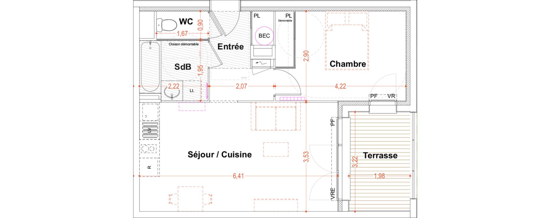 Appartement T2 de 45,98 m2 &agrave; Toulouse Marcaissonne
