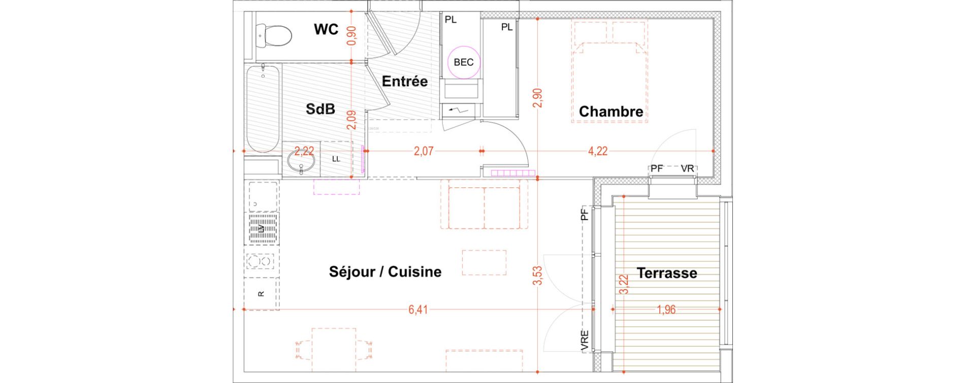 Appartement T2 de 46,78 m2 &agrave; Toulouse Marcaissonne