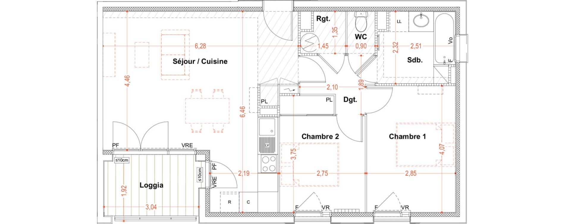 Appartement T3 de 63,85 m2 &agrave; Toulouse Marcaissonne