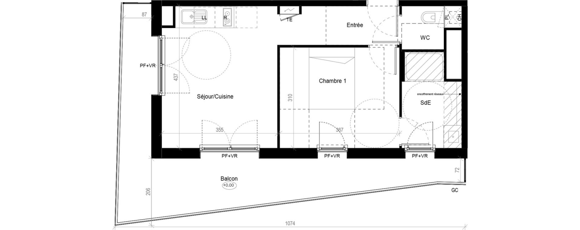 Appartement T2 de 37,60 m2 &agrave; Toulouse Croix de pierre