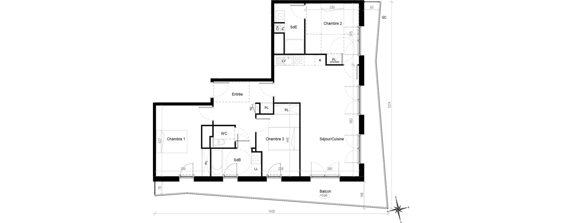 Appartement T4 de 88,30 m2 &agrave; Toulouse Croix de pierre