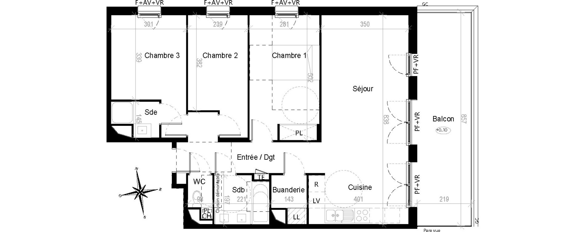 Appartement T4 de 85,80 m2 &agrave; Toulouse Croix de pierre