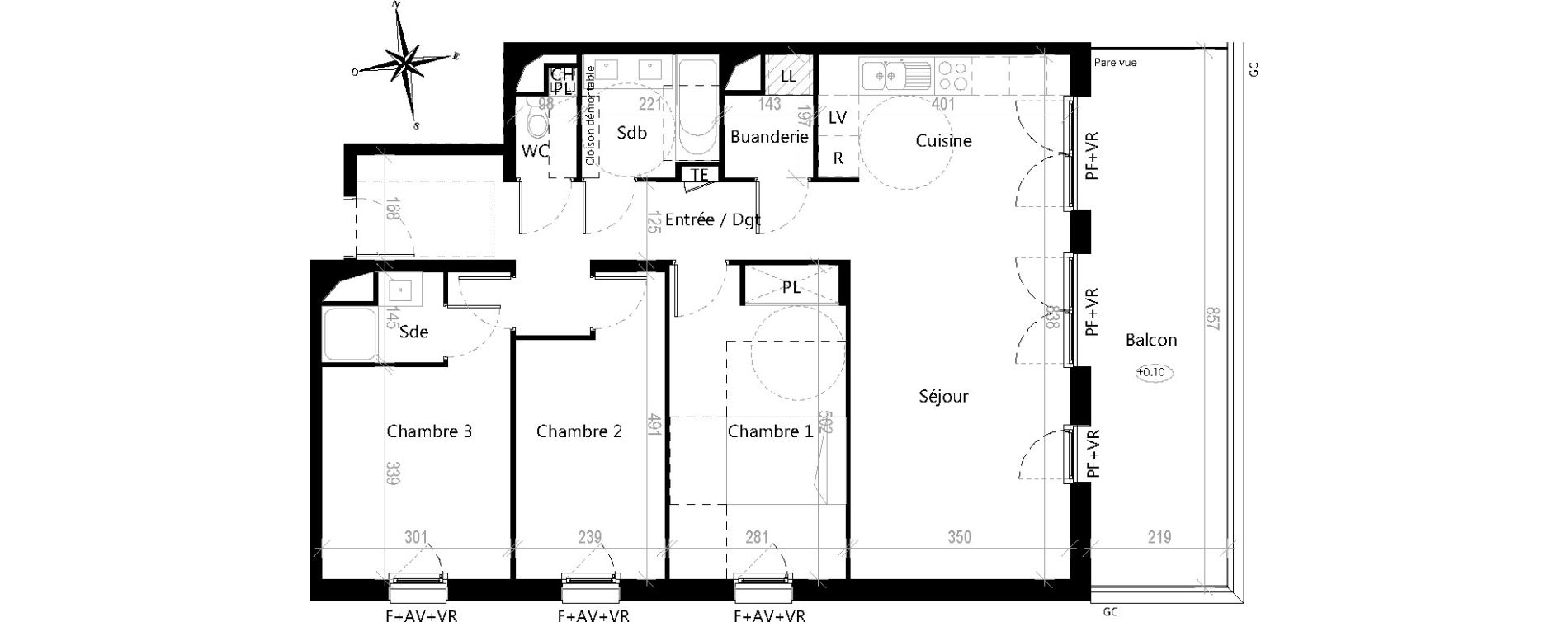 Appartement T4 de 89,20 m2 &agrave; Toulouse Croix de pierre