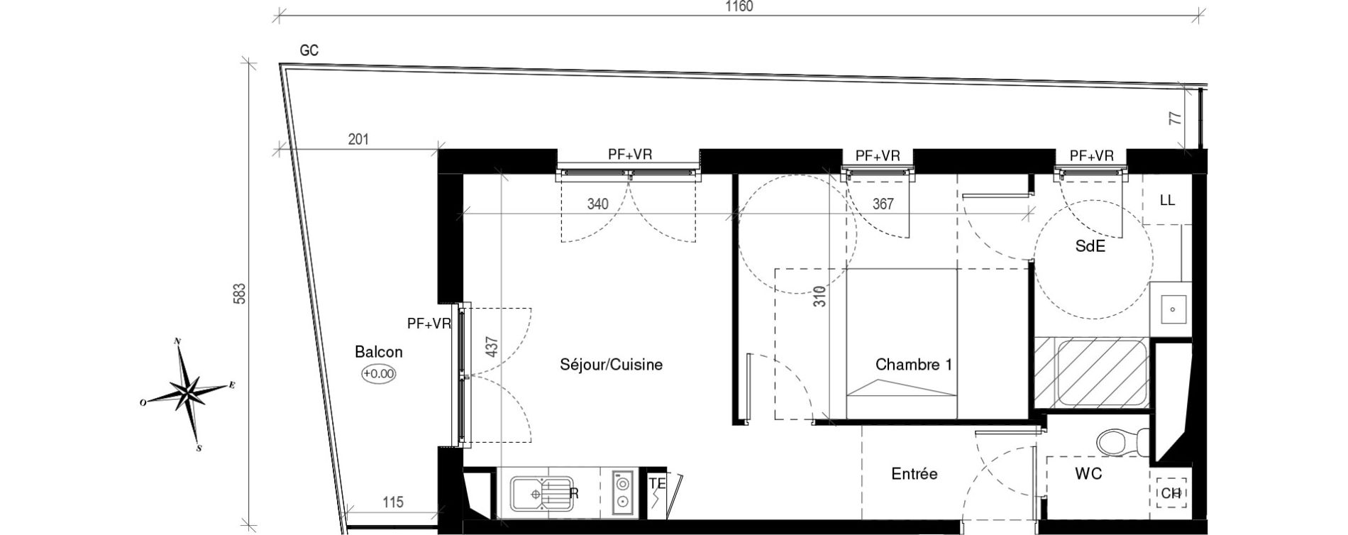 Appartement T2 de 38,10 m2 &agrave; Toulouse Croix de pierre