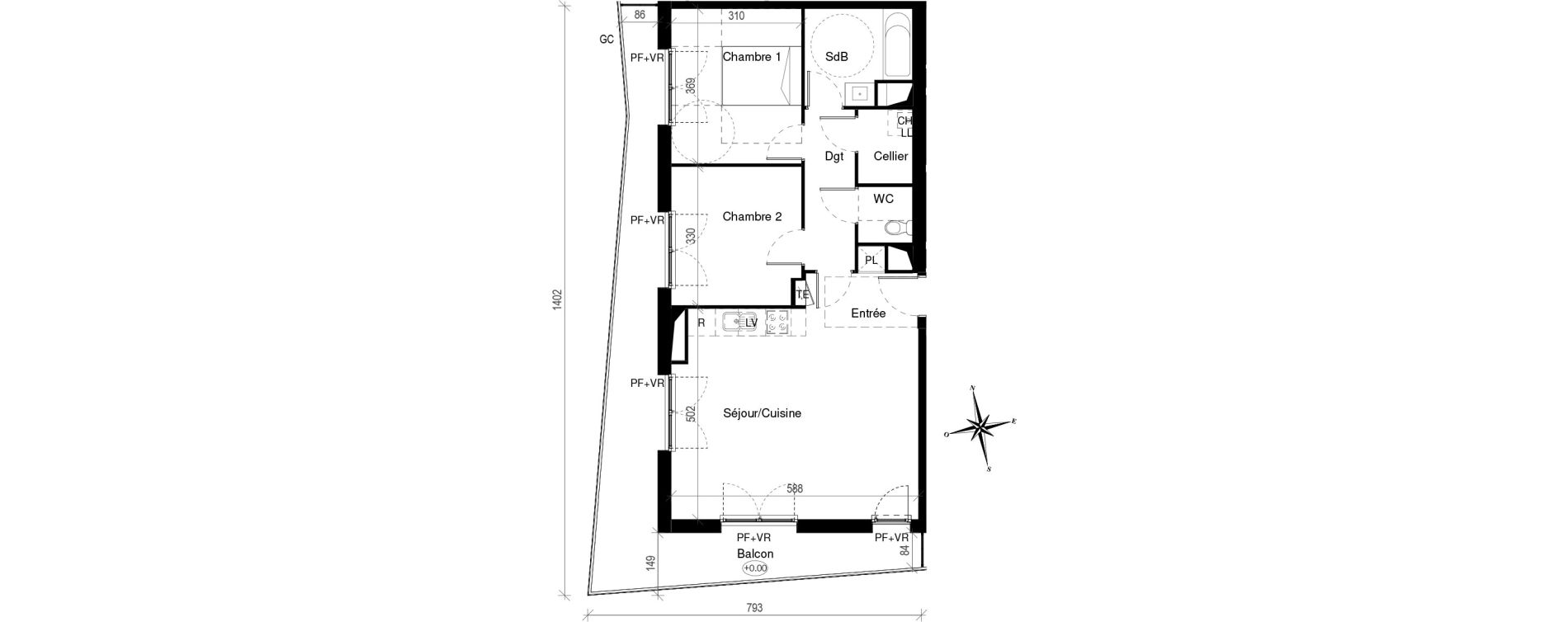 Appartement T3 de 67,00 m2 &agrave; Toulouse Croix de pierre