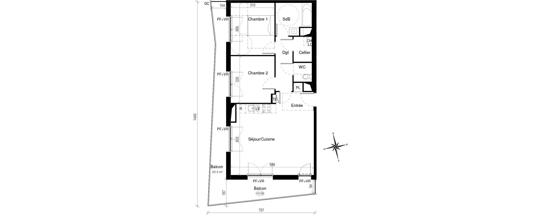 Appartement T3 de 67,10 m2 &agrave; Toulouse Croix de pierre