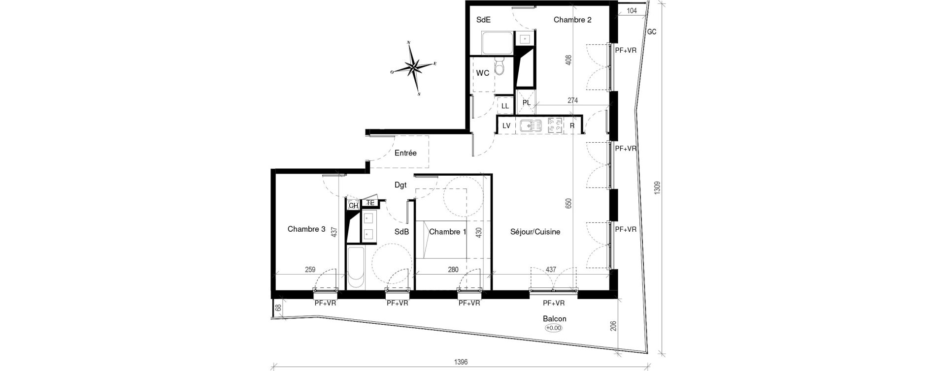 Appartement T4 de 88,40 m2 &agrave; Toulouse Croix de pierre